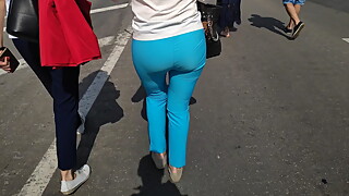 Delicious ass milfs in tight blue pants