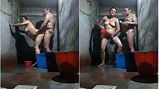 Indian desi mature milf couple bathing together and fucking