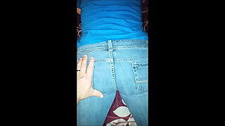 Cumming on her jeans