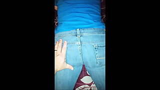 Cumming on her jeans