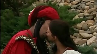 Sex in historical costume of a bridesmaid and a black man